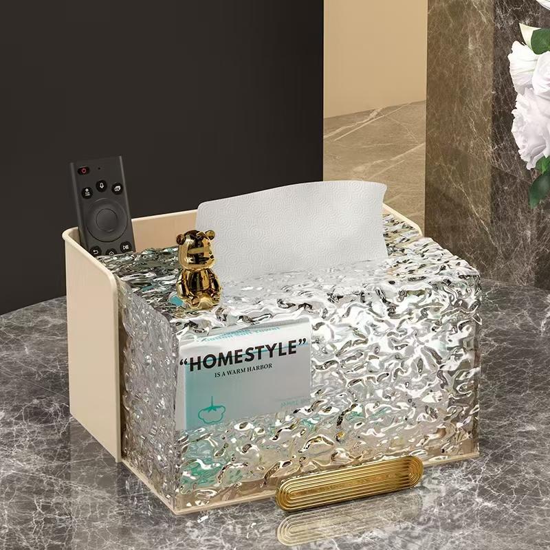 Acrylic Water Texture Tissue Box, Dustproof Napkin Box, Multifunctional Tissue Organizer Container Acrylic Water Texture Tissue Box, Dustproof Napkin Box, Multifunctional Tissue Organizer Container